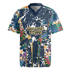 Gold Coast Titans Rugby Jersey Tropical Hibiscus Floral Pattern With Blue And Yellow Accents