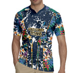 Gold Coast Titans Rugby Jersey Tropical Hibiscus Floral Pattern With Blue And Yellow Accents