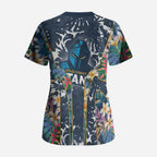 Gold Coast Titans Scrub Top Tropical Hibiscus Floral Pattern With Blue And Yellow Accents