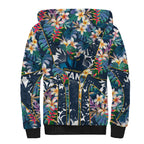 Gold Coast Titans Sherpa Hoodie Tropical Hibiscus Floral Pattern With Blue And Yellow Accents