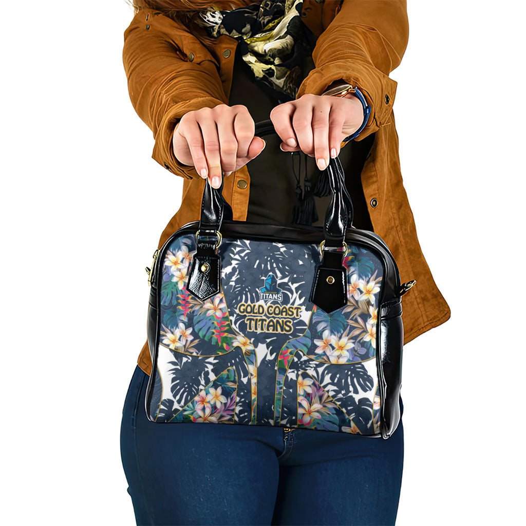 Gold Coast Titans Shoulder Handbag Tropical Hibiscus Floral Pattern With Blue And Yellow Accents