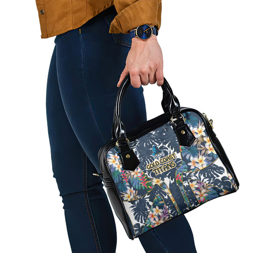 Gold Coast Titans Shoulder Handbag Tropical Hibiscus Floral Pattern With Blue And Yellow Accents