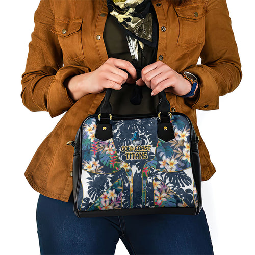 Gold Coast Titans Shoulder Handbag Tropical Hibiscus Floral Pattern With Blue And Yellow Accents