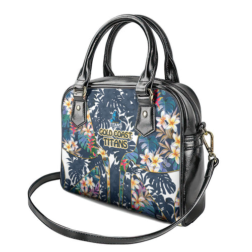 Gold Coast Titans Shoulder Handbag Tropical Hibiscus Floral Pattern With Blue And Yellow Accents