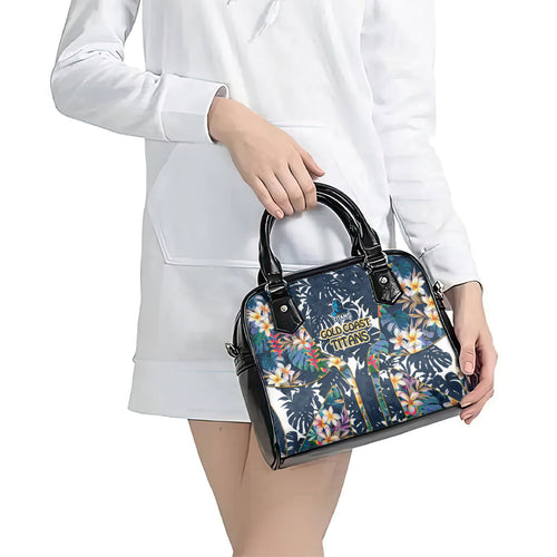 Gold Coast Titans Shoulder Handbag Tropical Hibiscus Floral Pattern With Blue And Yellow Accents