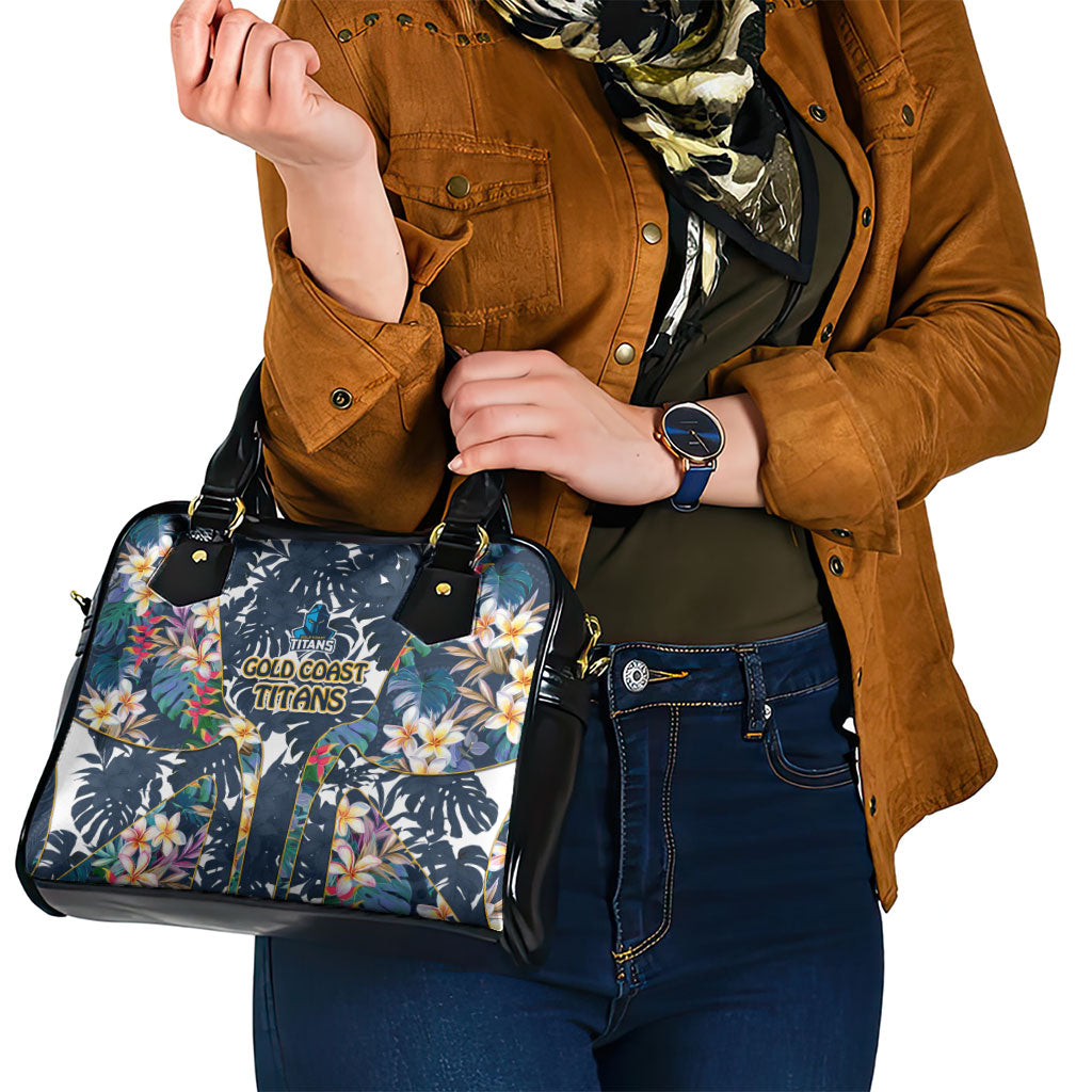 Gold Coast Titans Shoulder Handbag Tropical Hibiscus Floral Pattern With Blue And Yellow Accents