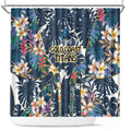 Gold Coast Titans Shower Curtain Tropical Hibiscus Floral Pattern With Blue And Yellow Accents