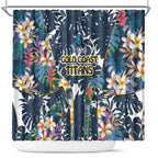 Gold Coast Titans Shower Curtain Tropical Hibiscus Floral Pattern With Blue And Yellow Accents