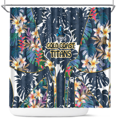 Gold Coast Titans Shower Curtain Tropical Hibiscus Floral Pattern With Blue And Yellow Accents