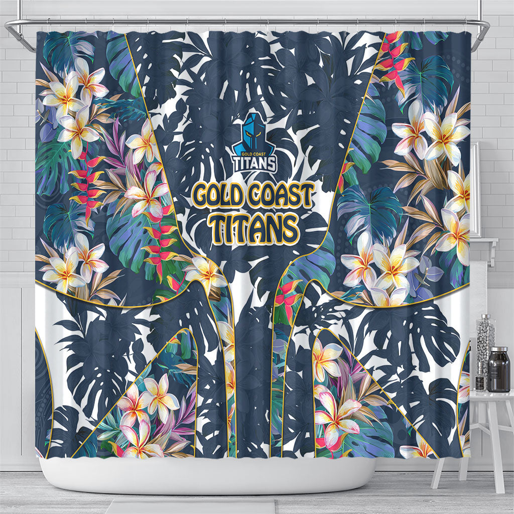 Gold Coast Titans Shower Curtain Tropical Hibiscus Floral Pattern With Blue And Yellow Accents