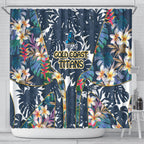 Gold Coast Titans Shower Curtain Tropical Hibiscus Floral Pattern With Blue And Yellow Accents