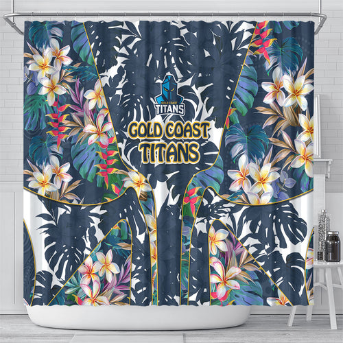 Gold Coast Titans Shower Curtain Tropical Hibiscus Floral Pattern With Blue And Yellow Accents