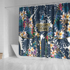 Gold Coast Titans Shower Curtain Tropical Hibiscus Floral Pattern With Blue And Yellow Accents