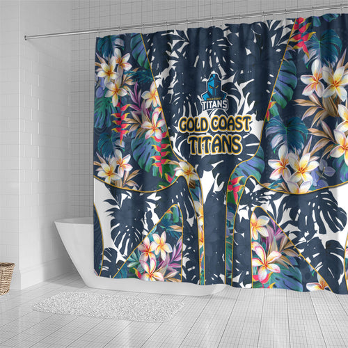 Gold Coast Titans Shower Curtain Tropical Hibiscus Floral Pattern With Blue And Yellow Accents