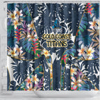 Gold Coast Titans Shower Curtain Tropical Hibiscus Floral Pattern With Blue And Yellow Accents