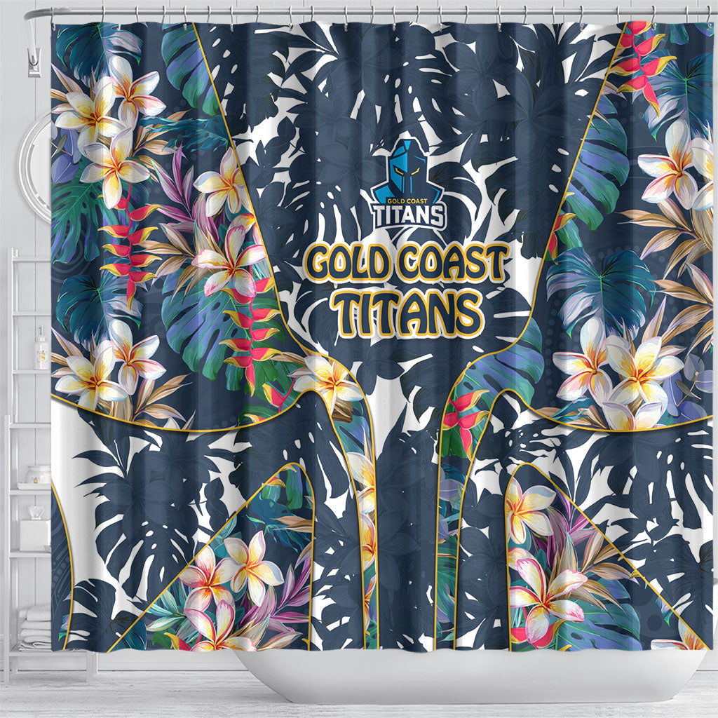 Gold Coast Titans Shower Curtain Tropical Hibiscus Floral Pattern With Blue And Yellow Accents