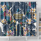 Gold Coast Titans Shower Curtain Tropical Hibiscus Floral Pattern With Blue And Yellow Accents