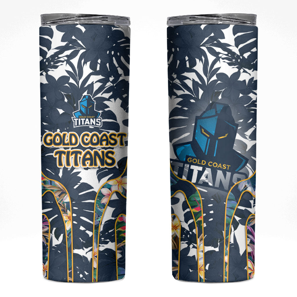 Gold Coast Titans Skinny Tumbler Tropical Hibiscus Floral Pattern With Blue And Yellow Accents