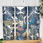Gold Coast Titans Skinny Tumbler Tropical Hibiscus Floral Pattern With Blue And Yellow Accents