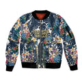 Gold Coast Titans Sleeve Zip Bomber Jacket Tropical Hibiscus Floral Pattern With Blue And Yellow Accents