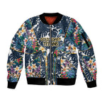 Gold Coast Titans Sleeve Zip Bomber Jacket Tropical Hibiscus Floral Pattern With Blue And Yellow Accents