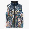 Gold Coast Titans Sleeveless Puffer Jacket Tropical Hibiscus Floral Pattern With Blue And Yellow Accents