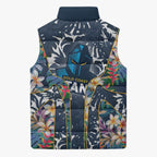 Gold Coast Titans Sleeveless Puffer Jacket Tropical Hibiscus Floral Pattern With Blue And Yellow Accents