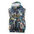 Gold Coast Titans Sleeveless Zip Hoodie Tropical Hibiscus Floral Pattern With Blue And Yellow Accents