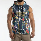 Gold Coast Titans Sleeveless Zip Hoodie Tropical Hibiscus Floral Pattern With Blue And Yellow Accents