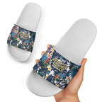 Gold Coast Titans Slide Sandals Tropical Hibiscus Floral Pattern With Blue And Yellow Accents