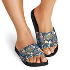 Gold Coast Titans Slide Sandals Tropical Hibiscus Floral Pattern With Blue And Yellow Accents