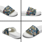 Gold Coast Titans Slide Sandals Tropical Hibiscus Floral Pattern With Blue And Yellow Accents