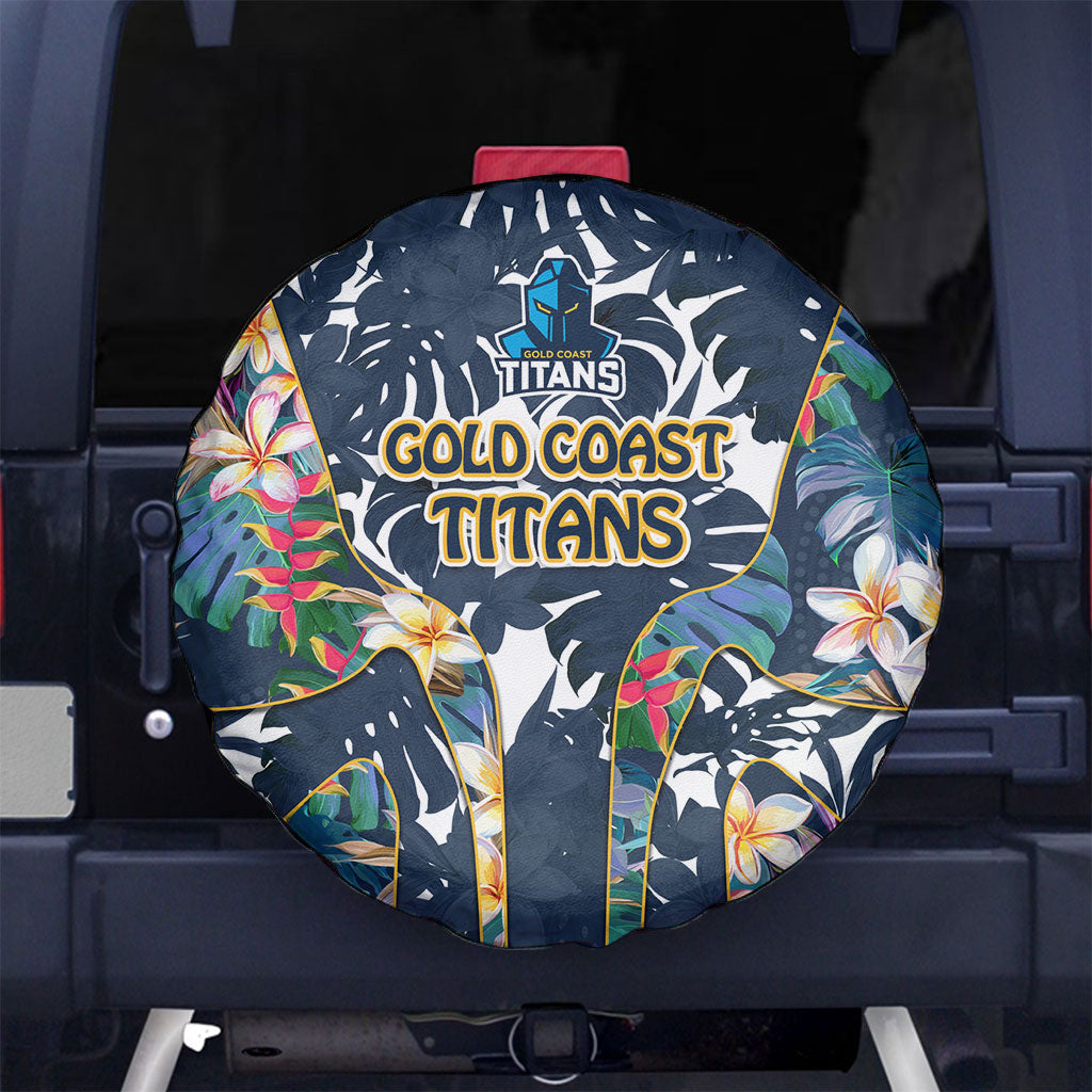 Gold Coast Titans Spare Tire Cover Tropical Hibiscus Floral Pattern With Blue And Yellow Accents