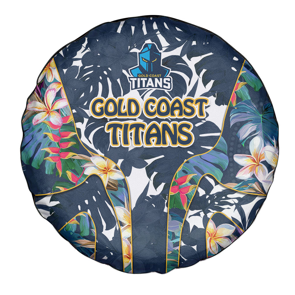 Gold Coast Titans Spare Tire Cover Tropical Hibiscus Floral Pattern With Blue And Yellow Accents