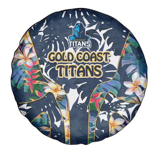 Gold Coast Titans Spare Tire Cover Tropical Hibiscus Floral Pattern With Blue And Yellow Accents