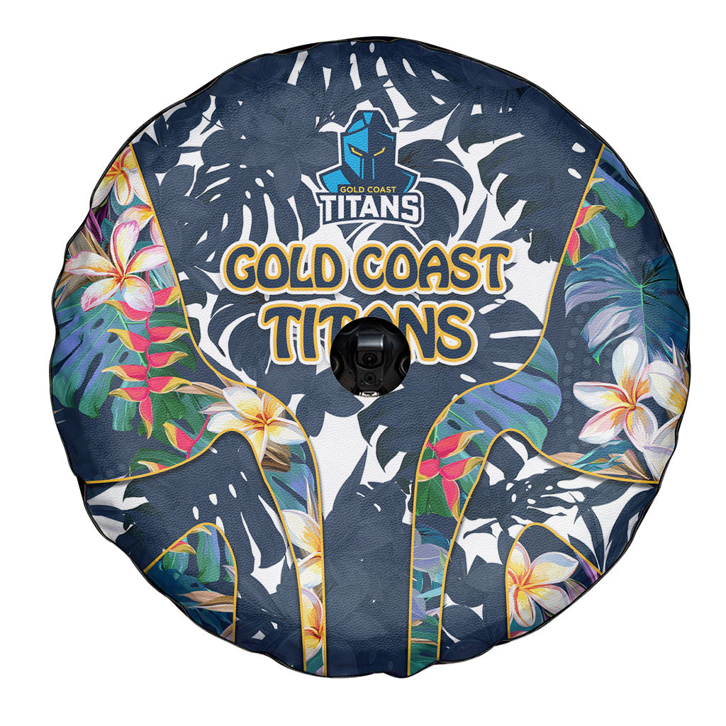 Gold Coast Titans Spare Tire Cover Tropical Hibiscus Floral Pattern With Blue And Yellow Accents