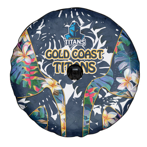 Gold Coast Titans Spare Tire Cover Tropical Hibiscus Floral Pattern With Blue And Yellow Accents