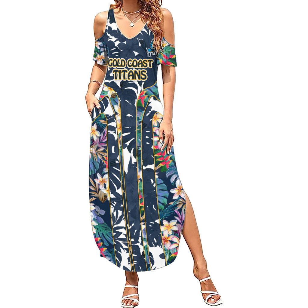 Gold Coast Titans Summer Maxi Dress Tropical Hibiscus Floral Pattern With Blue And Yellow Accents
