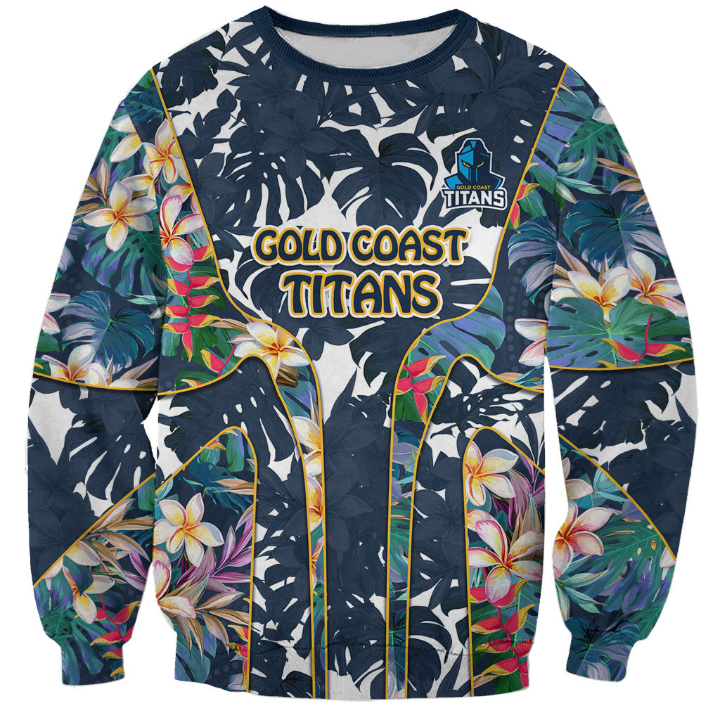Gold Coast Titans Sweatshirt Tropical Hibiscus Floral Pattern With Blue And Yellow Accents