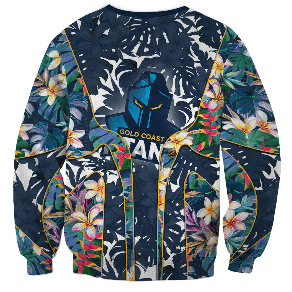 Gold Coast Titans Sweatshirt Tropical Hibiscus Floral Pattern With Blue And Yellow Accents