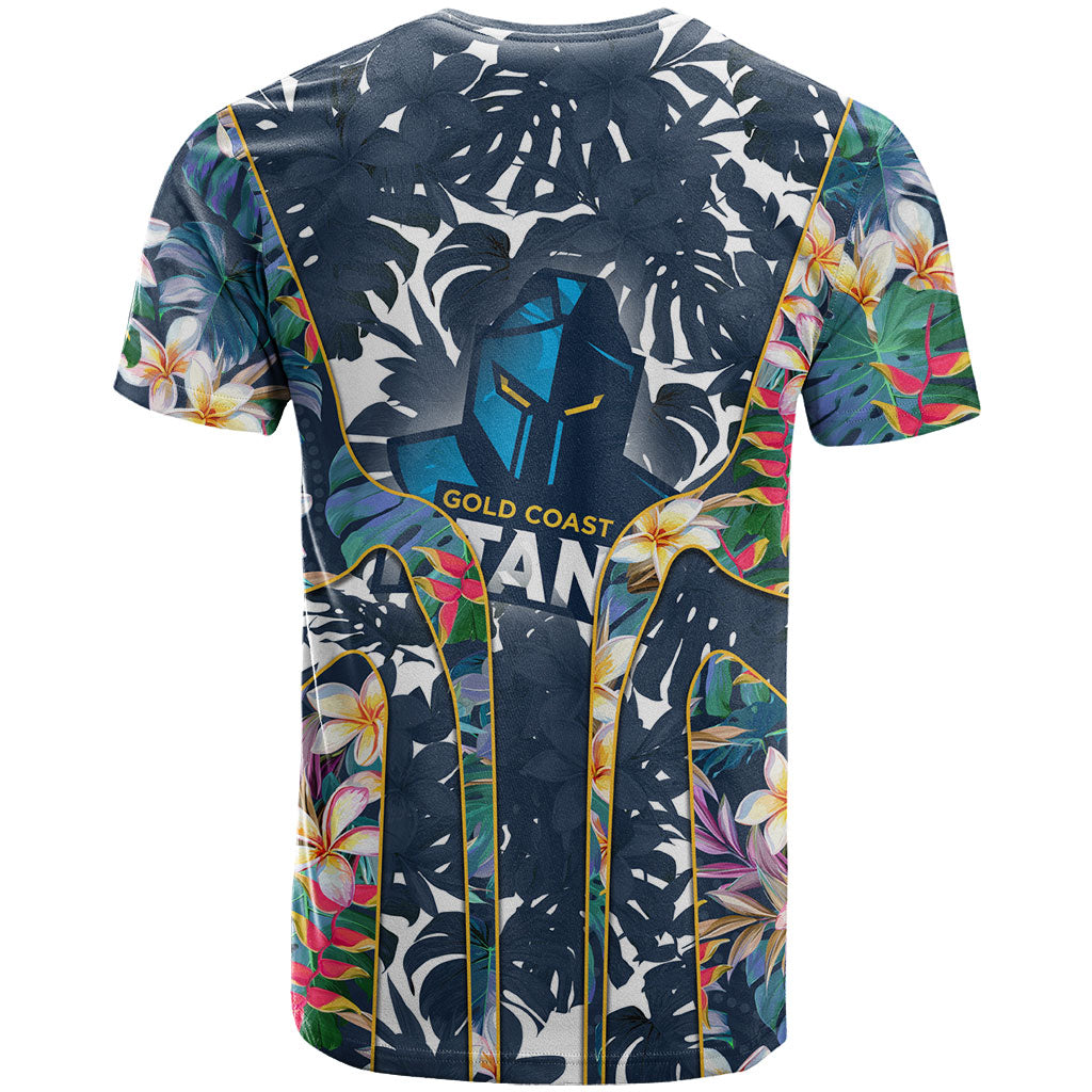 Gold Coast Titans T Shirt Tropical Hibiscus Floral Pattern With Blue And Yellow Accents