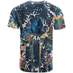 Gold Coast Titans T Shirt Tropical Hibiscus Floral Pattern With Blue And Yellow Accents