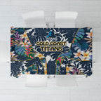 Gold Coast Titans Tablecloth Tropical Hibiscus Floral Pattern With Blue And Yellow Accents