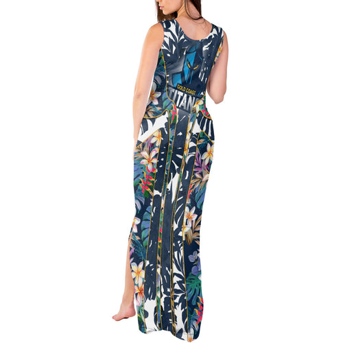 Gold Coast Titans Tank Maxi Dress Tropical Hibiscus Floral Pattern With Blue And Yellow Accents