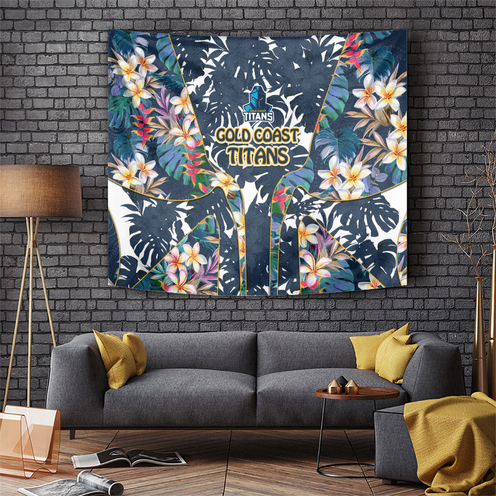 Gold Coast Titans Tapestry Tropical Hibiscus Floral Pattern With Blue And Yellow Accents