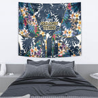 Gold Coast Titans Tapestry Tropical Hibiscus Floral Pattern With Blue And Yellow Accents