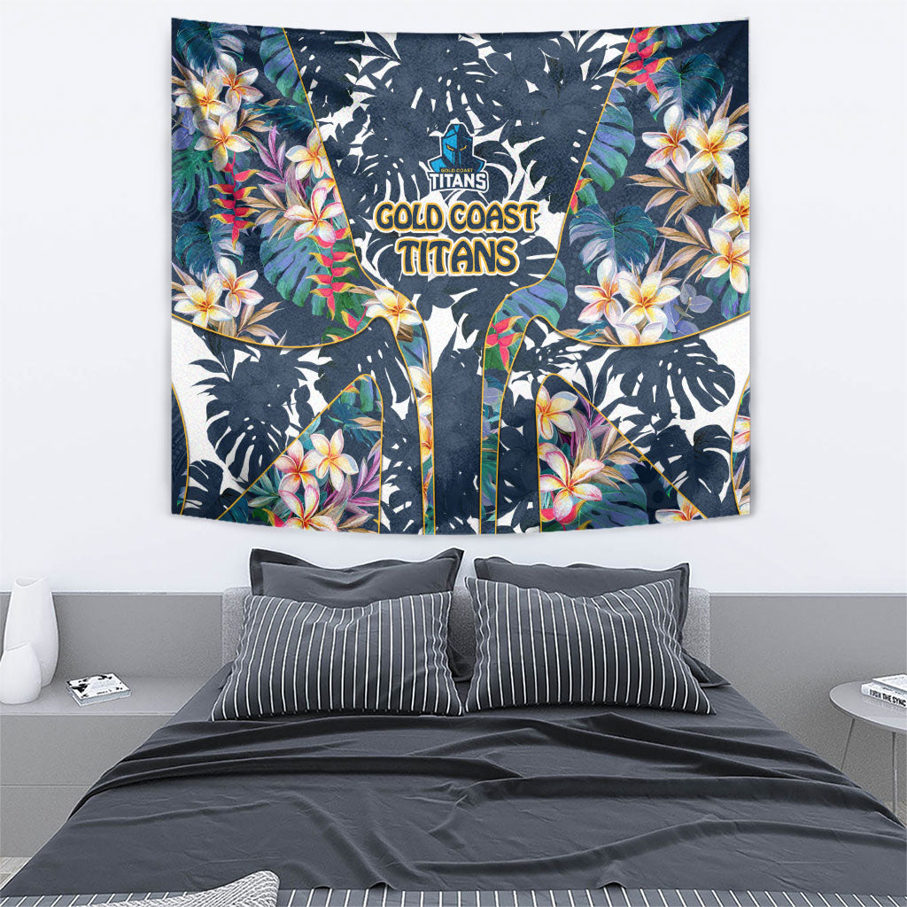 Gold Coast Titans Tapestry Tropical Hibiscus Floral Pattern With Blue And Yellow Accents