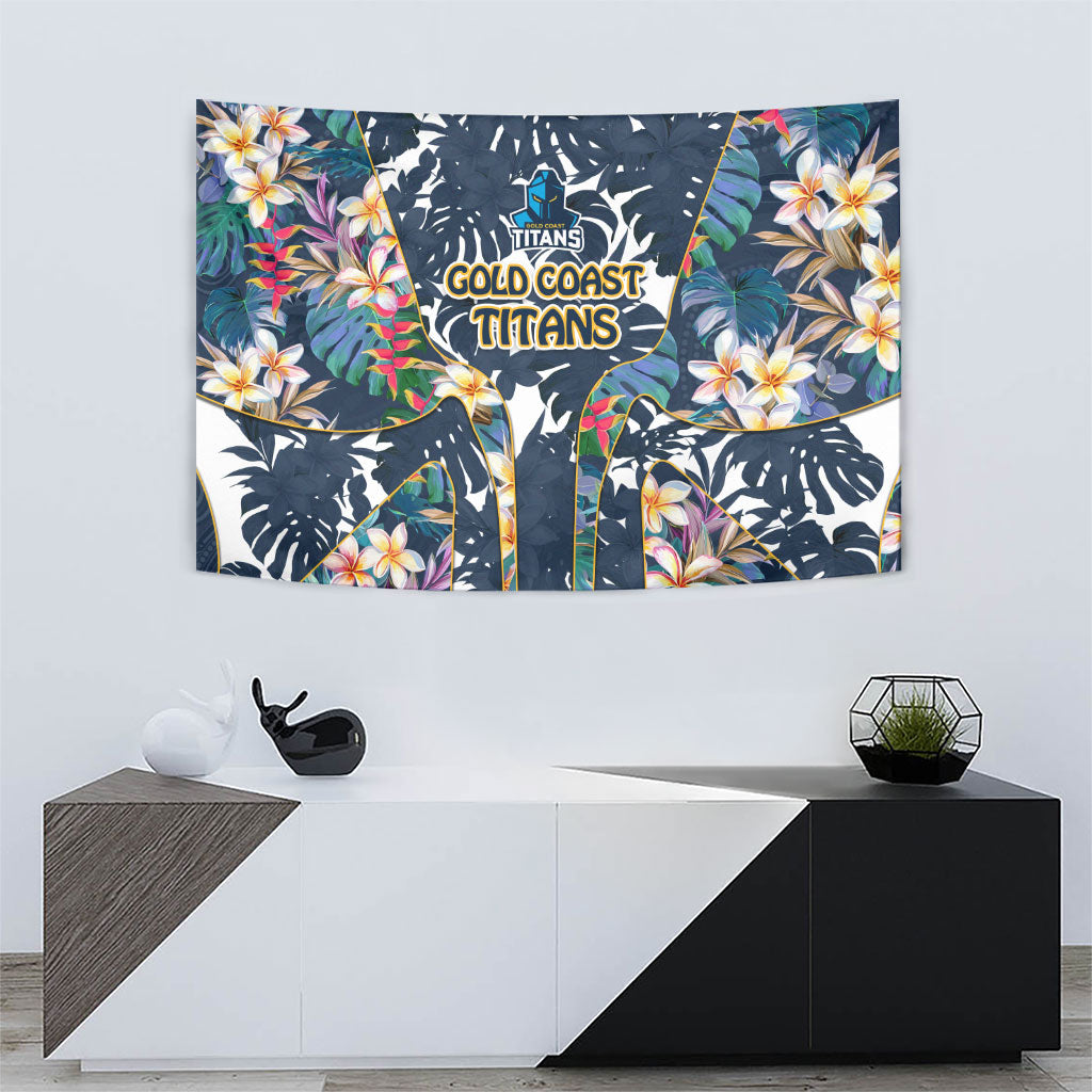 Gold Coast Titans Tapestry Tropical Hibiscus Floral Pattern With Blue And Yellow Accents
