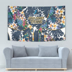 Gold Coast Titans Tapestry Tropical Hibiscus Floral Pattern With Blue And Yellow Accents