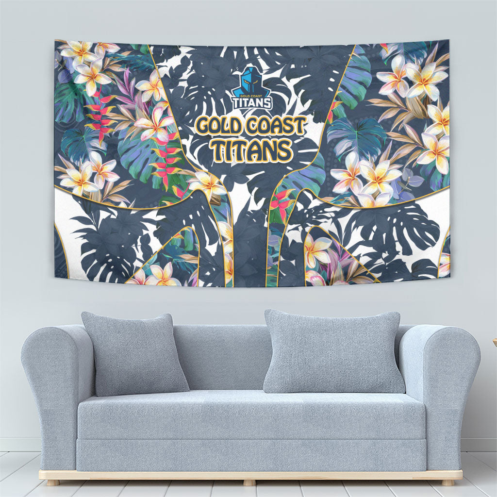 Gold Coast Titans Tapestry Tropical Hibiscus Floral Pattern With Blue And Yellow Accents